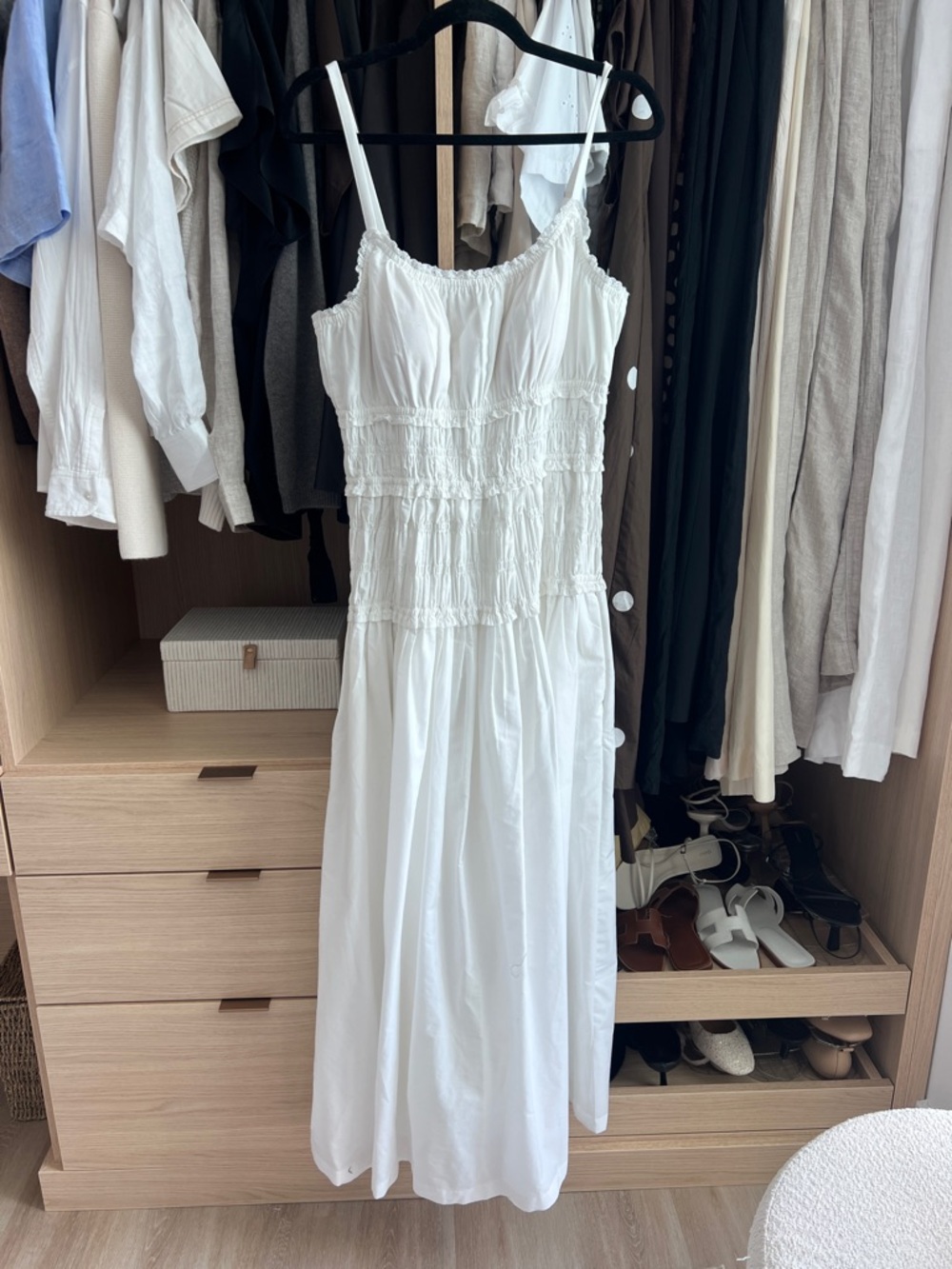 Abercrombie & Fitch Bra-Free Smocked Drop-Waist Maxi Dress White Size L Tall